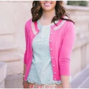 Kate Spade Tula Pink Pearl/Rhinestone Cardigan Preppy Gossip Girl sz S Classic